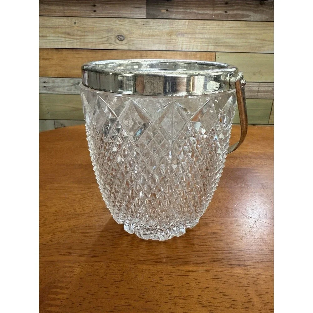 W.Germany F.B.Rogers Silver Co. -VTG Lead Crystal Ice Bucket Silver Handle Nice!